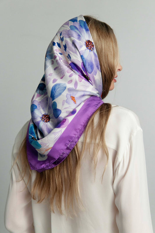 Purple Floral Silk Scarf | Made in Lombardy