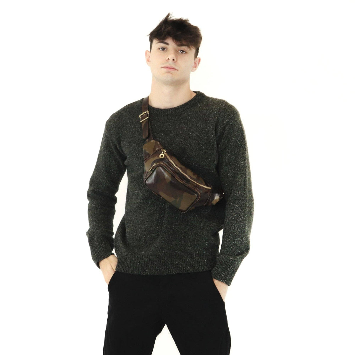 Printed leather belt and crossbody bag | Made in Italy