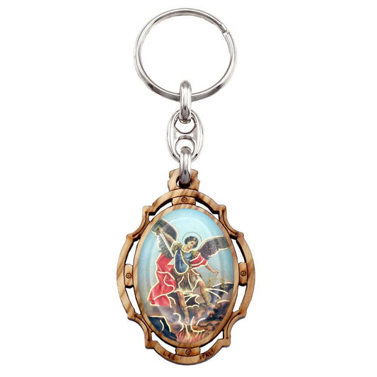 St. Michael Olive Wood Keychain | Made in Umbria