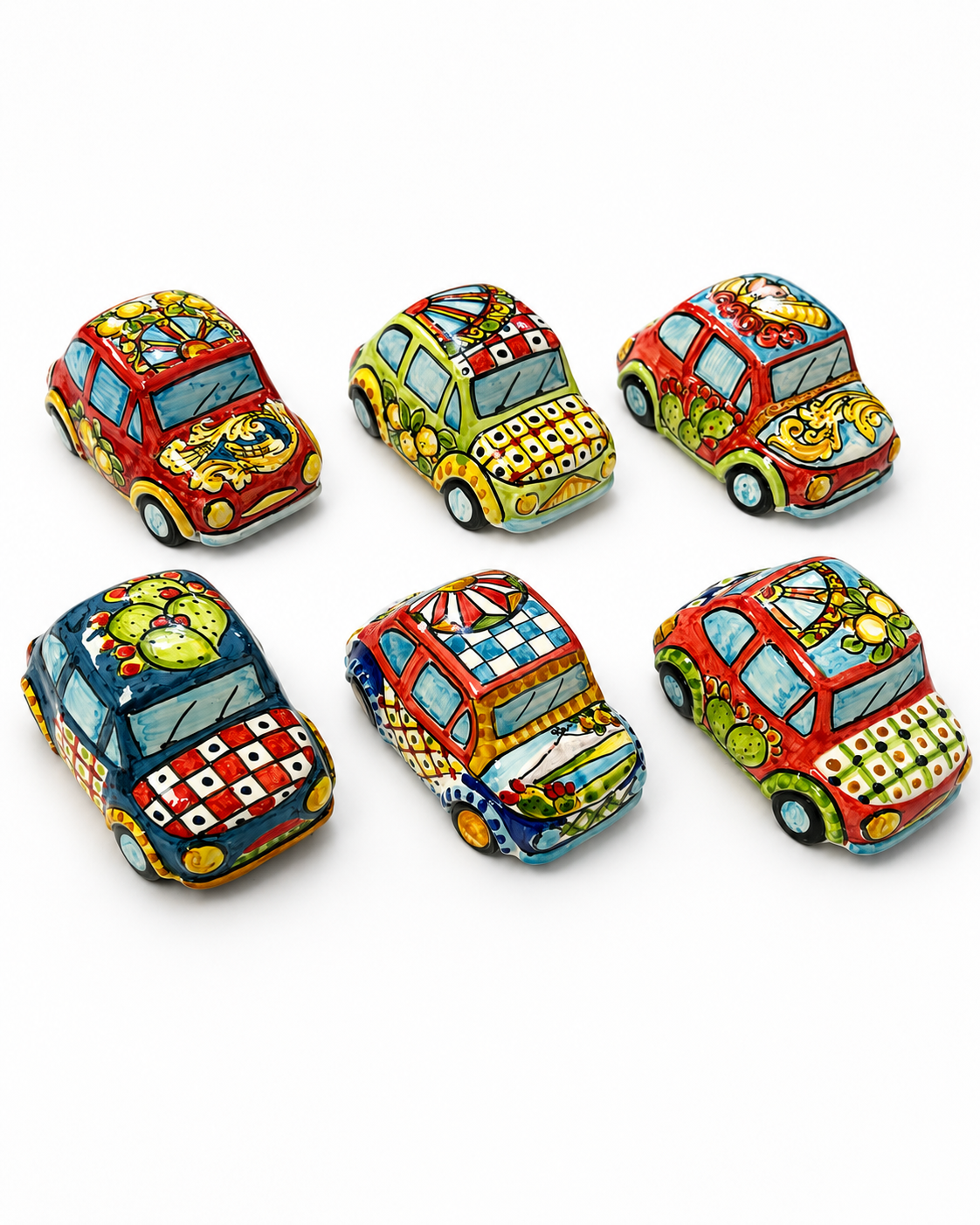 Fiat 500 in Ceramica Siciliana Artigianale – 11.43 cm Disegni Assortiti | Fatto in Sicilia