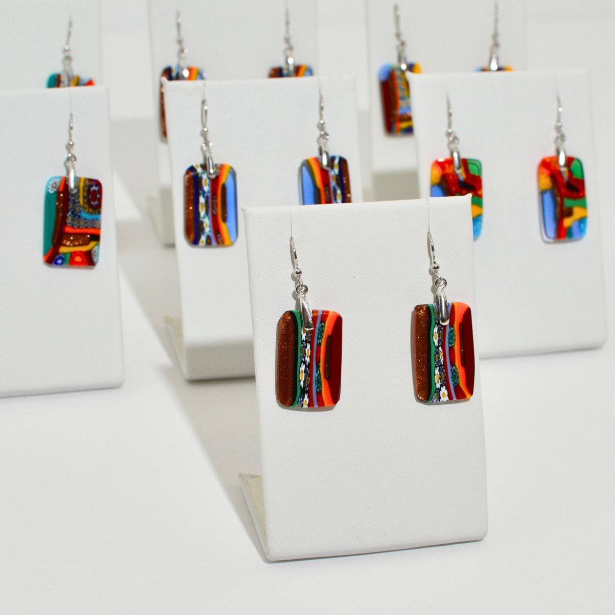 Murano Glass Dangle Earrings, Rectangle, Multicolor | Made in Venice