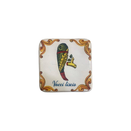 Sicilian Ceramic Brick Magnet – Asso di Bastoni, 2" x 2" | Made in Sicily