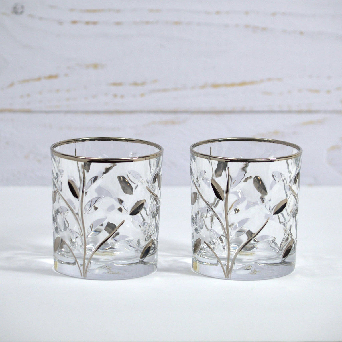 Flowervine Short Drink Glasses, Italian Crystal with Platinum | Made in Venice