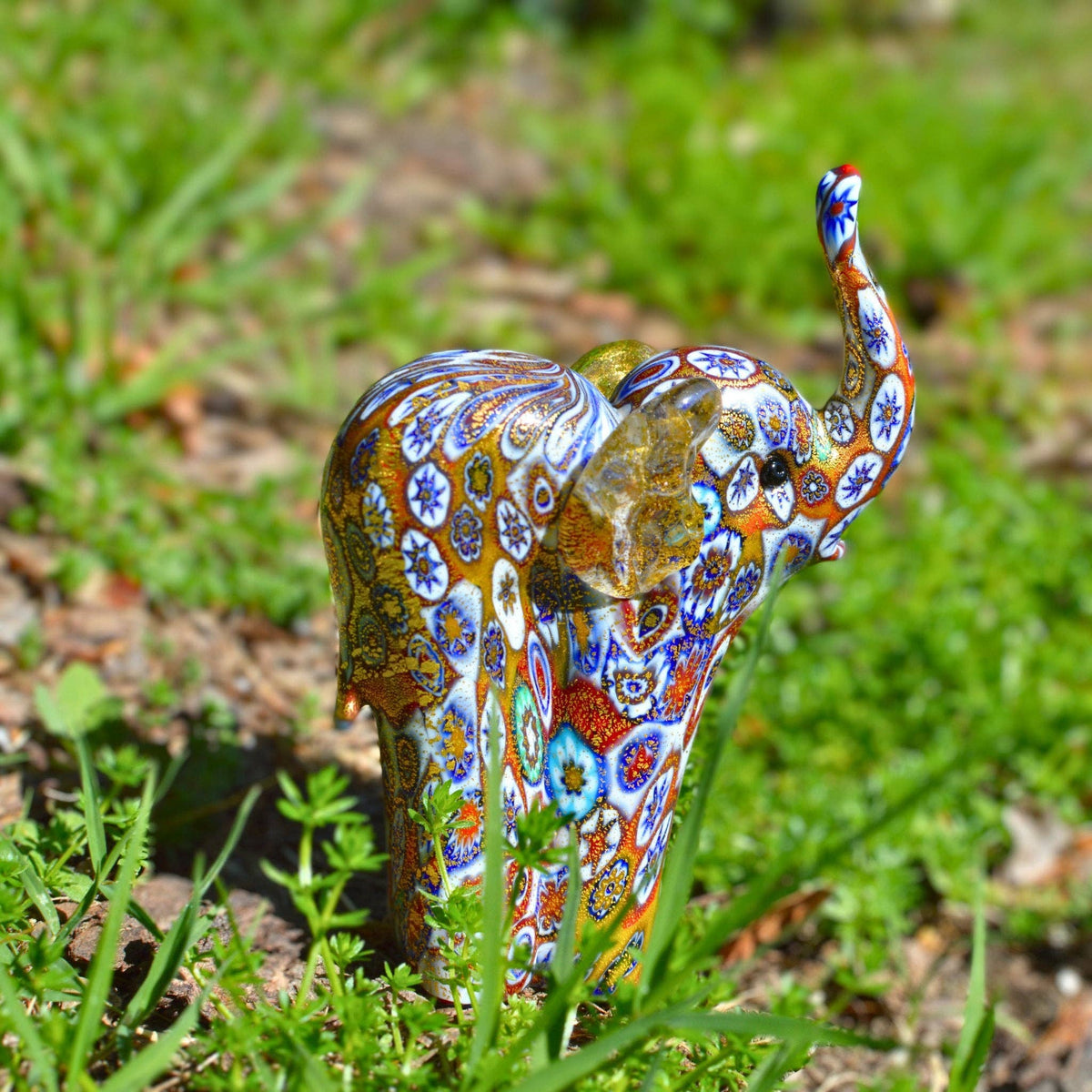 Murano Glass Elephant Figurine, Millefiori with 24k Gold | Made in Venice