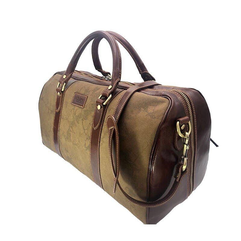 Hand Buffered Leather and Canvas Travel Bag, Black | Made in Tuscany