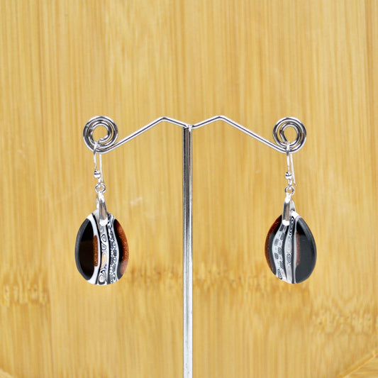Murano Glass Millefiori Oval Dangle Earrings, Aventurine & Black | Made in Venice