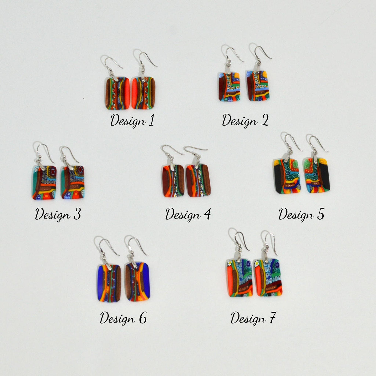Murano Glass Dangle Earrings, Rectangle, Multicolor | Made in Venice