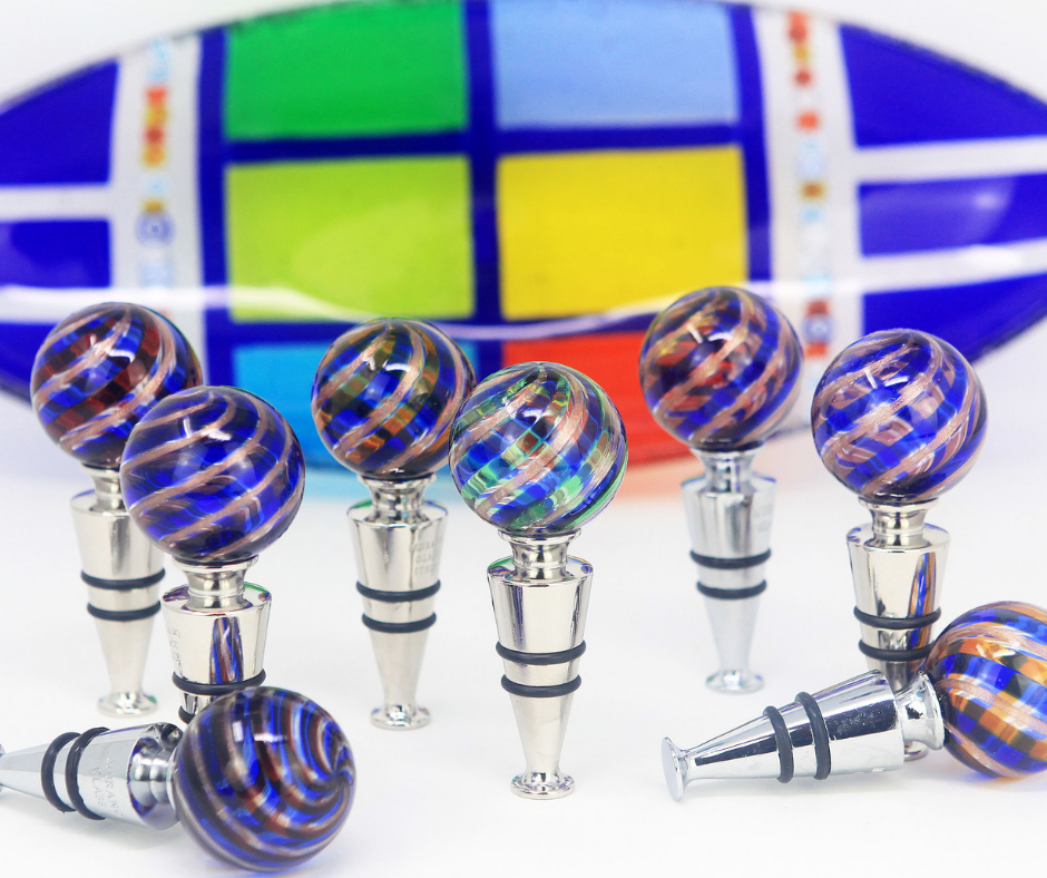 Murano Glass Wine Stoppers, Filigrana | Made in Veneto