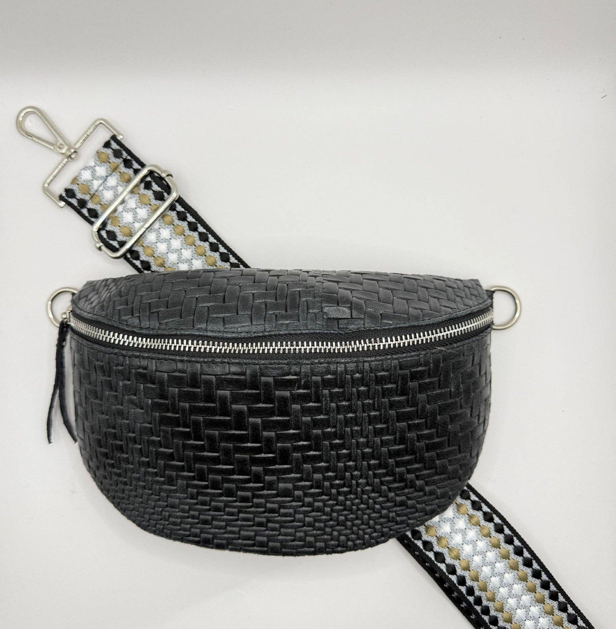 Black Weave Bag + Black Bubble Strap | Made in Tuscany