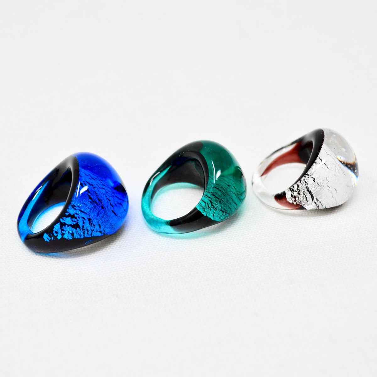 Murano Glass Arno Statement Ring, Cobalt, Teal, Silver | Made in Venice