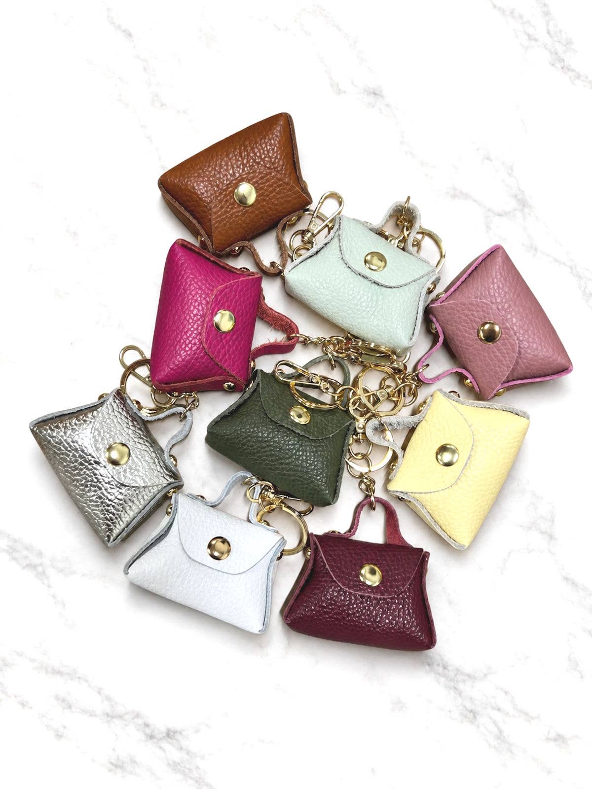 Detachable Genuine Leather Tiny Tote Coin Pouch Keychain | Made in Tuscany