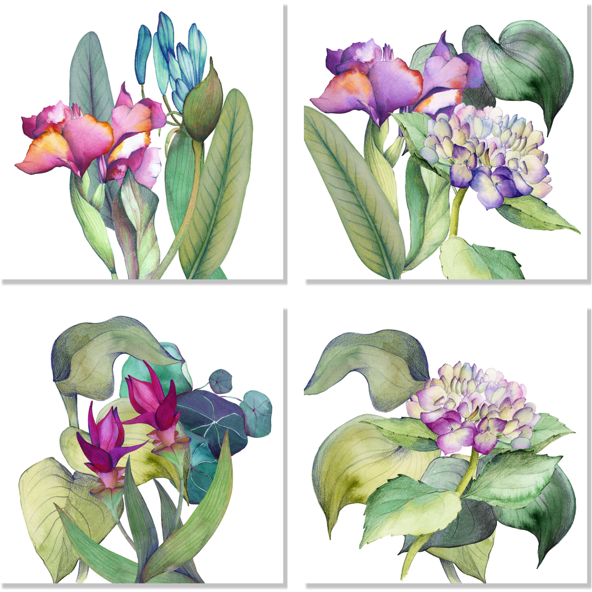 Set di 4 Tovaglioli in Raso "Il Giardino" 100% Made in Italy