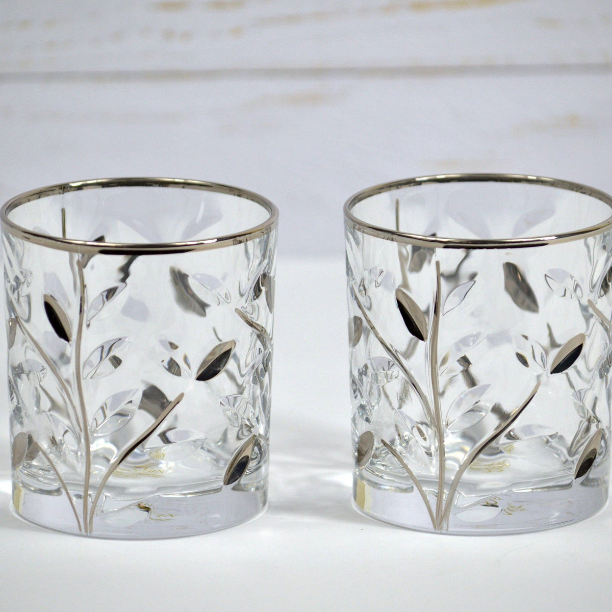 Flowervine Short Drink Glasses, Italian Crystal with Platinum | Made in Venice