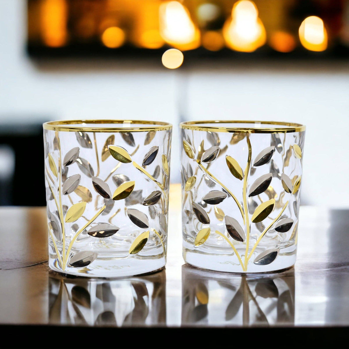 Flowervine Short Drink Glasses, Italian Crystal with Platinum and Gold | Made in Venice
