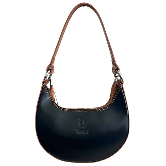 Modarno Women's Handbag with Removable Handle Bicolor in Genuine Cowhide Leather 8.3" x 2" x 4.7" | Made in Italy
