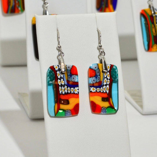 Murano Glass Dangle Earrings, Rectangle, Multicolor | Made in Venice