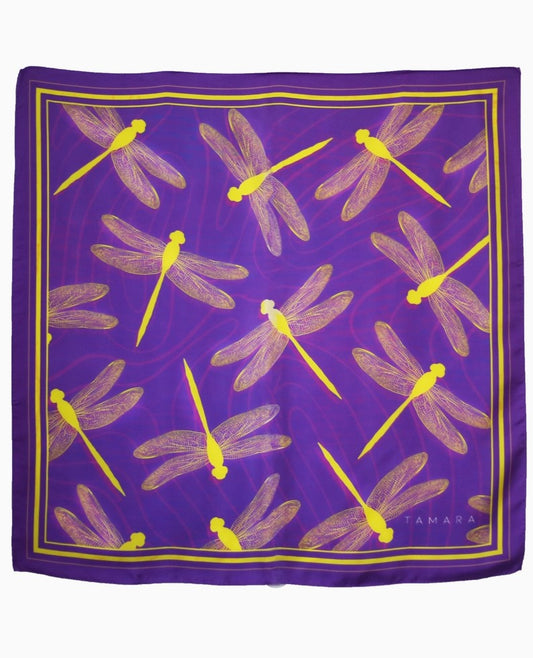 Dragonfly Purple Silk Scarf | Made in Lombardy