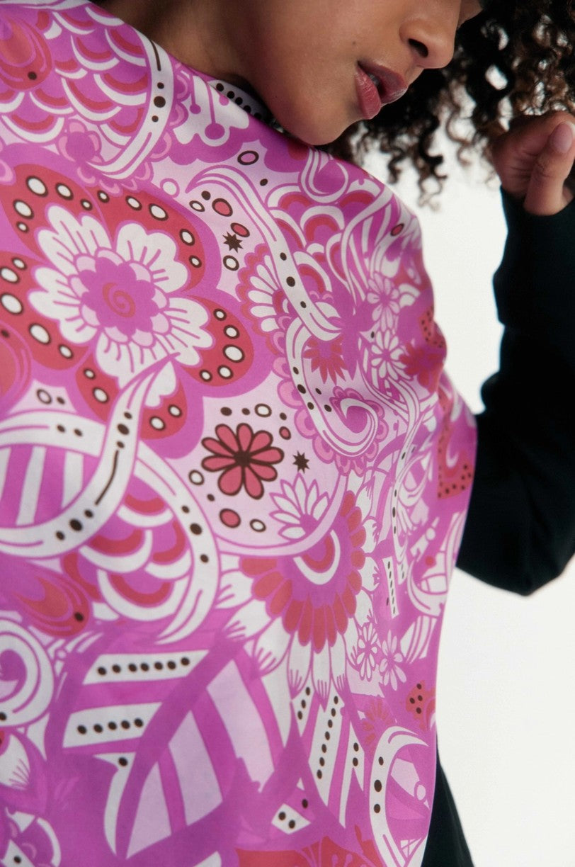 Floral Geometric Print Silk Scarf | Made in Lombardy