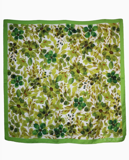 Forest Green Floral Print Silk Scarf | Made in Lombardy
