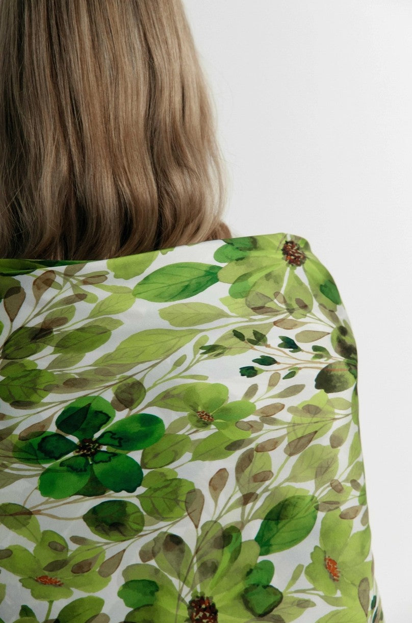 Forest Green Floral Print Silk Scarf | Made in Lombardy