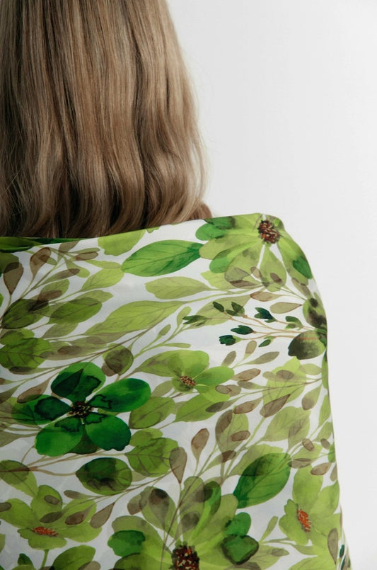Forest Green Floral Print Silk Scarf | Made in Lombardy
