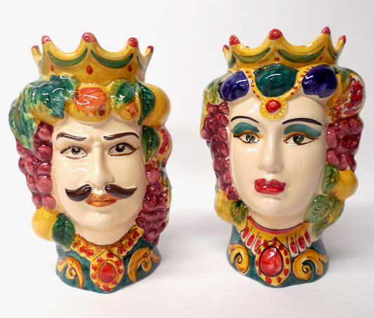 Sicilian Testa di Moro 9.5" Signore e Signora Head Vase Pair | Made in Sicily