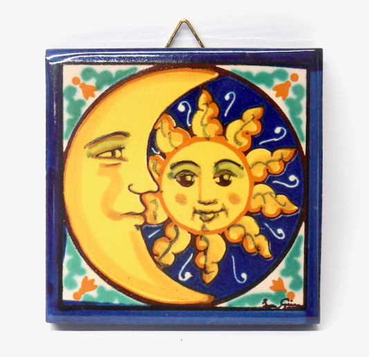 Sicilian Santo Stefano 4X4" Wall Plaque (Moon and Sun) | Made in Sicily