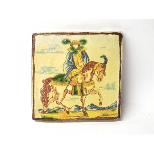 Sicilian Caltagirone 4X4" Tile (Lady on Horseback) | Made in Sicily