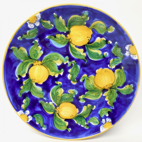 Limoni di Sicilia Blue 15" Round Serving/Wall Platter | Made in Sicily