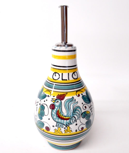 Deruta Galletto Green 8" Olive Oil Bottle ("Olio")