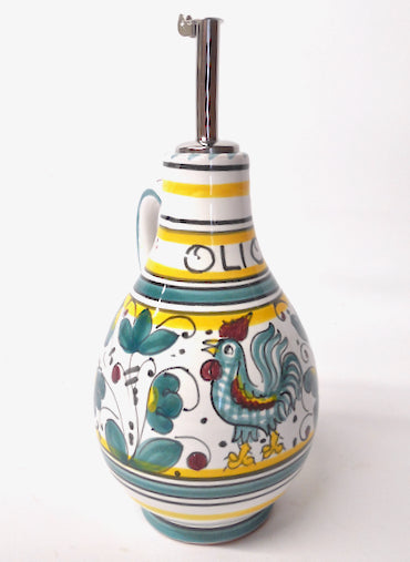 Deruta Galletto Green 8" Olive Oil Bottle ("Olio")