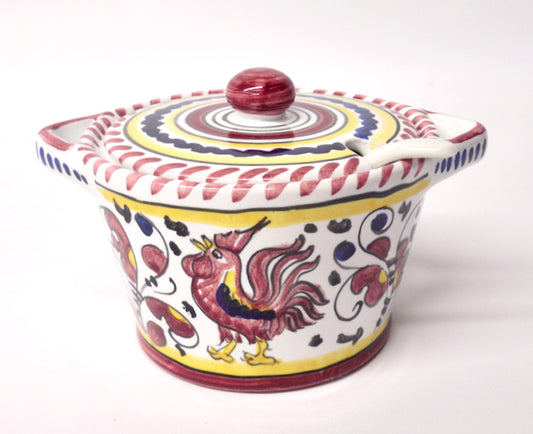 Deruta Galletto Red Cheese/Sugar Bowl with Spoon
