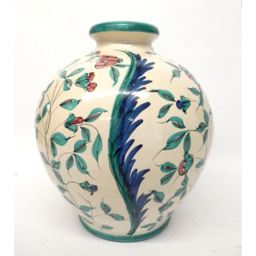 Tuscan Montelupo Lamp Base with Flowers, Leaves and Feather