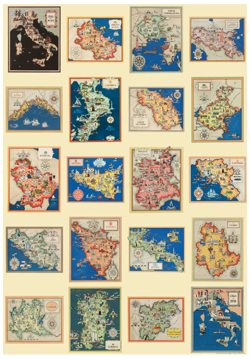 REGIONI D'ITALIA - COLLAGE POSTER STILE VINTAGE | Fatto in Italia