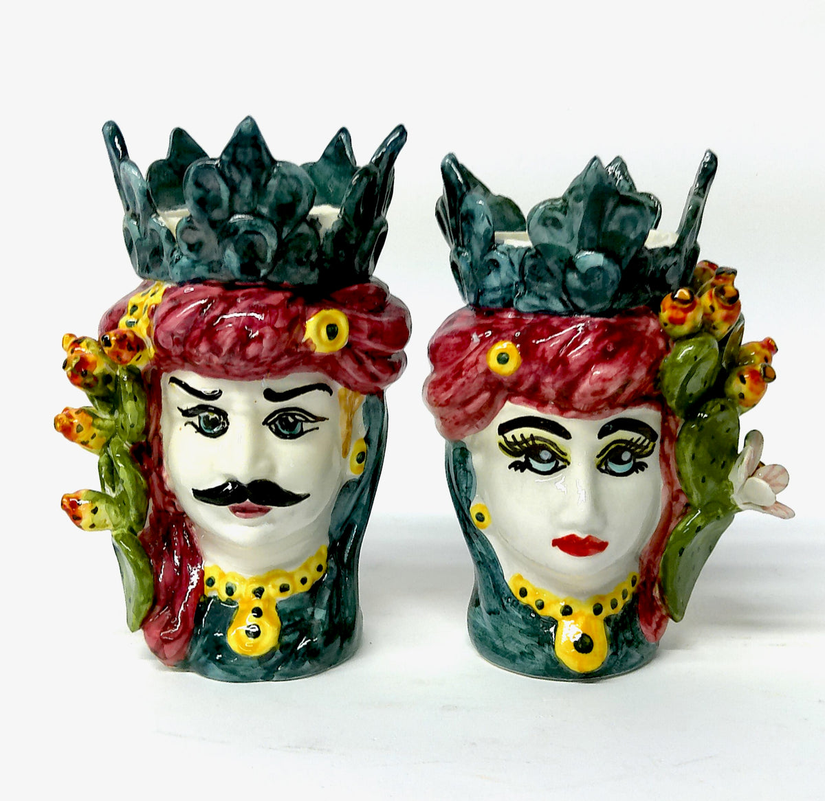 Sicilian Santo Stefano 6" Signore e Signora Head Vase Pair