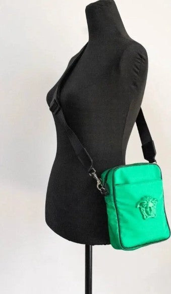 Versace Bright Green Nylon Medusa Messenger Bag