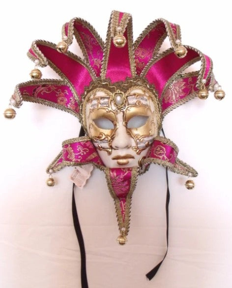 Hot Pink Music Full Face Jolly Sinfonia Venetian Masquerade Mask | Made in Venice