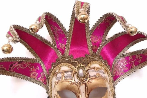 Hot Pink Music Full Face Jolly Sinfonia Venetian Masquerade Mask | Made in Venice