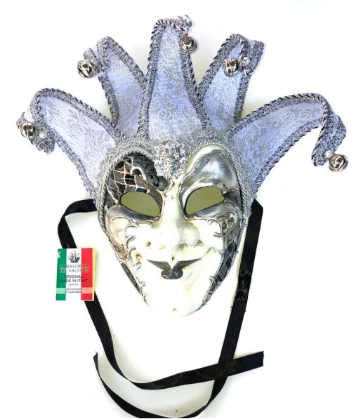 Silver Joker Venezia Punte Maxi Venetian Masquerade Mask | Made in Venice