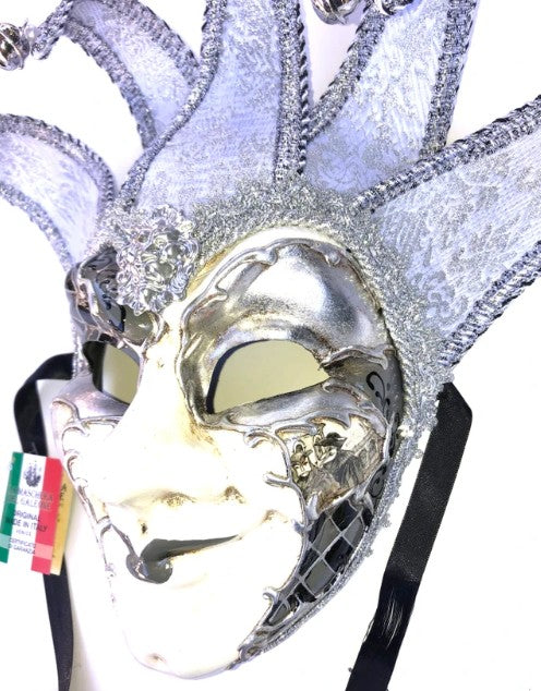 Silver Joker Venezia Punte Maxi Venetian Masquerade Mask | Made in Venice