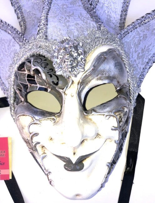 Silver Joker Venezia Punte Maxi Venetian Masquerade Mask | Made in Venice