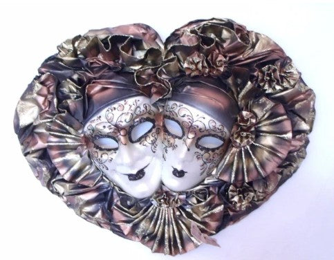Copper and Gold Rosy Double Cuore Venetian Masquerade Mask | Made in Venice