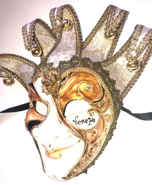 Gold Joker Decoro Punte Maxi Venetian Masquerade Mask | Made in Venice
