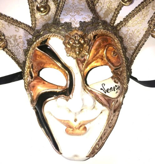 Gold Joker Decoro Punte Maxi Venetian Masquerade Mask | Made in Venice