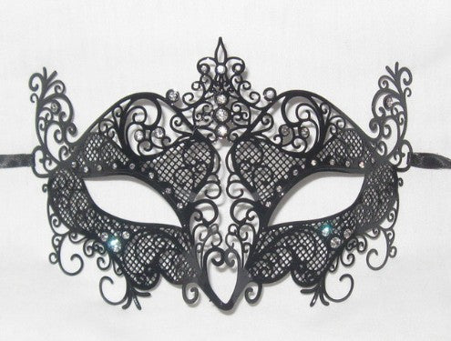 Black Laser Cut Venetian Carnival Mask With Crystals | Made in Venice