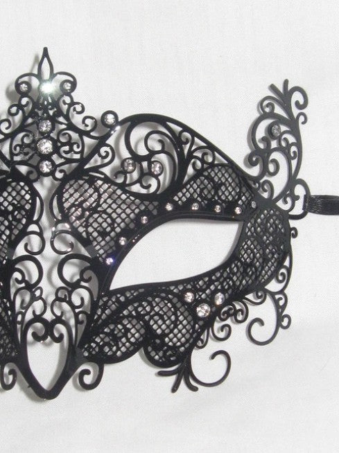 Black Laser Cut Venetian Carnival Mask With Crystals | Made in Venice