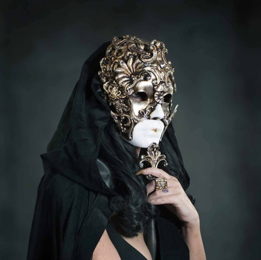 Mask Full Face with Swarovski crystals & Handle | Made in Venice