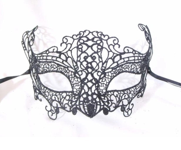 Black Shiny Macrame Venetian Masquerade Mask | Made in Venice