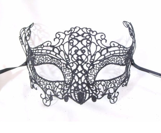 Black Shiny Macrame Venetian Masquerade Mask | Made in Venice