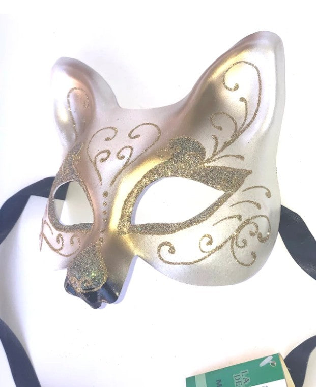 Gold & White Cat Gatto Venetian Masquerade Mask | Made in Venice